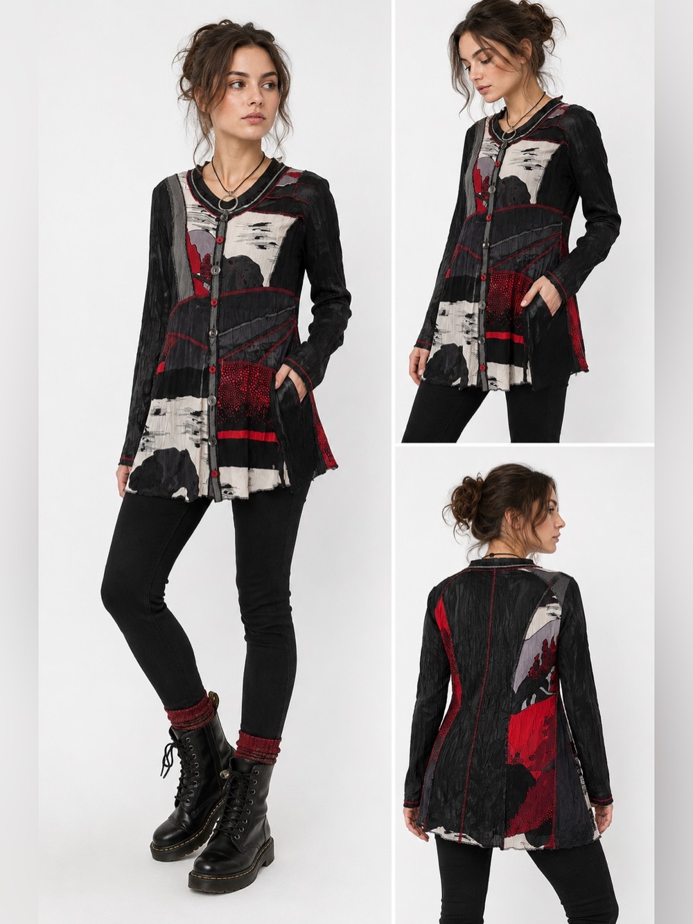 Vintage Wearable Art Tunic Top | Patchwork Crinkle | Y2K Boho Fairy Goth